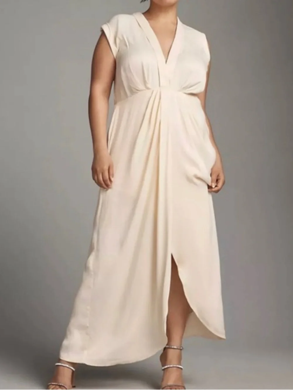 Anthropologie Dress Sleeveless V-Neck Twist-Front Satin Dress Ivory NEW size 14